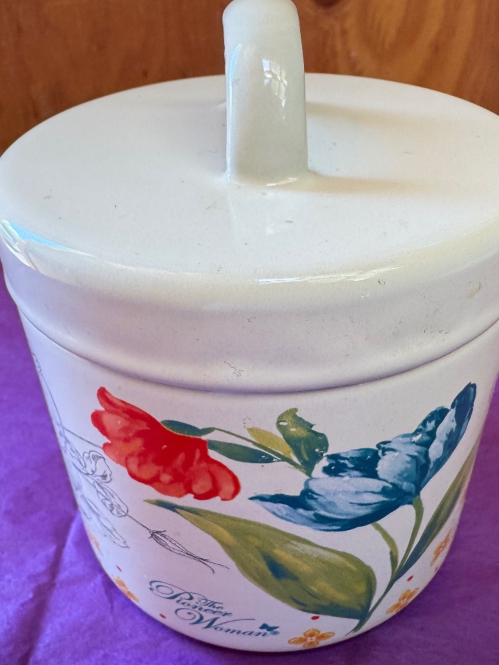 The Pioneer Woman Blooming Bouquet Grease Canister Strainer 4.25" Enamel Steel